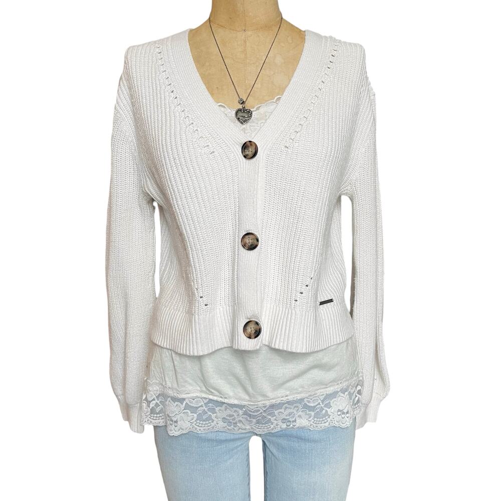 Abercrombie & Fitch White‎ Knit Balloon Sleeve Cardigan Size M